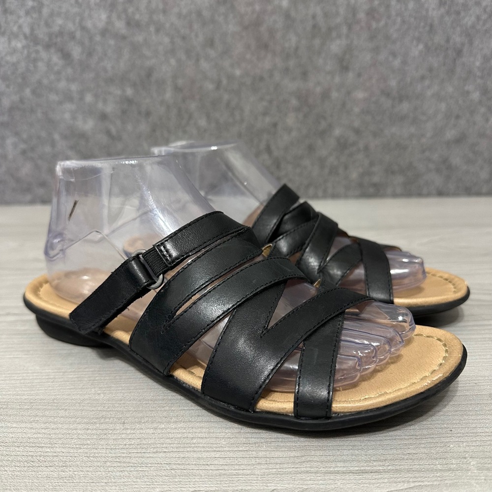 Naturalizer Wyla Strappy Flat Sandals Black Leather Womens 8M WINDA